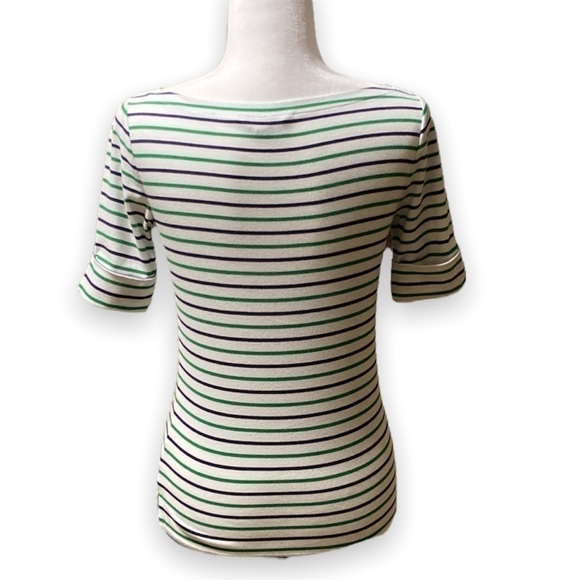 LAUREN Ralph Lauren Striped Boatneck Top Half Sleeves Women’s Size M - Picture 3 of 6